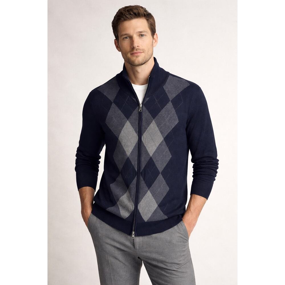Banana Republic Extra Fine Merino Wool Argyle Full-Zip Sweater – XL